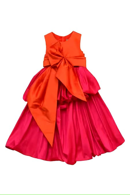 Pink Taffeta Silk Colorblock Bow Gown