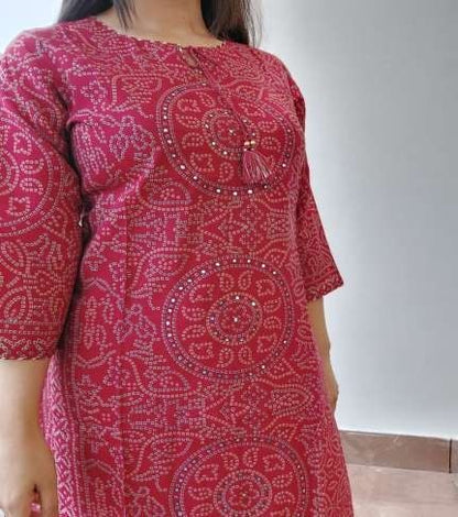 Pink Bandhni Printed Kurta in MOP Silk