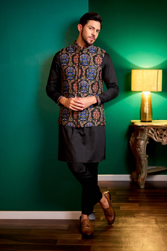 Black Embroider Nehru Jacket