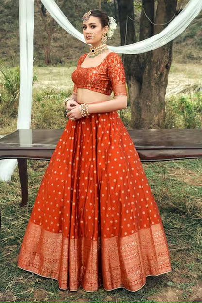 RUST WOVEN LEHNGA SET