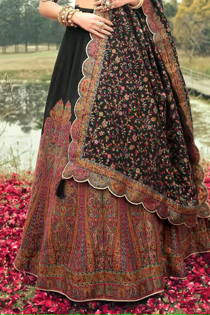 BLACK WOVEN LEHNGA SET