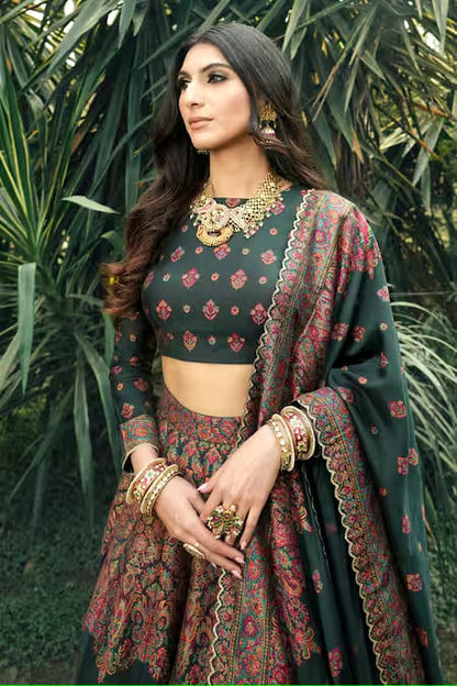 GREEN WOVEN LEHNGA SET