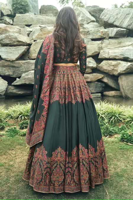 GREEN WOVEN LEHNGA SET