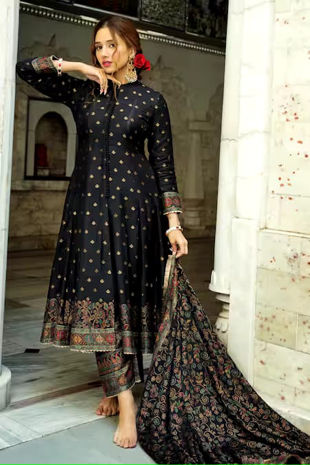 BLACK WOVEN ANARKALI