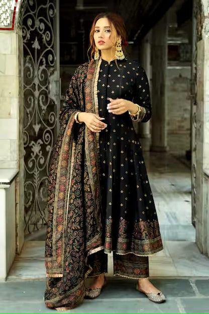 BLACK WOVEN ANARKALI